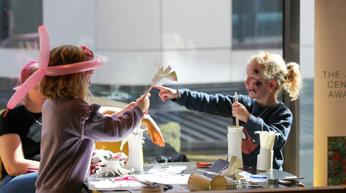 Young visitors make wind turbines. Image: Jamie Kidston/ANU
