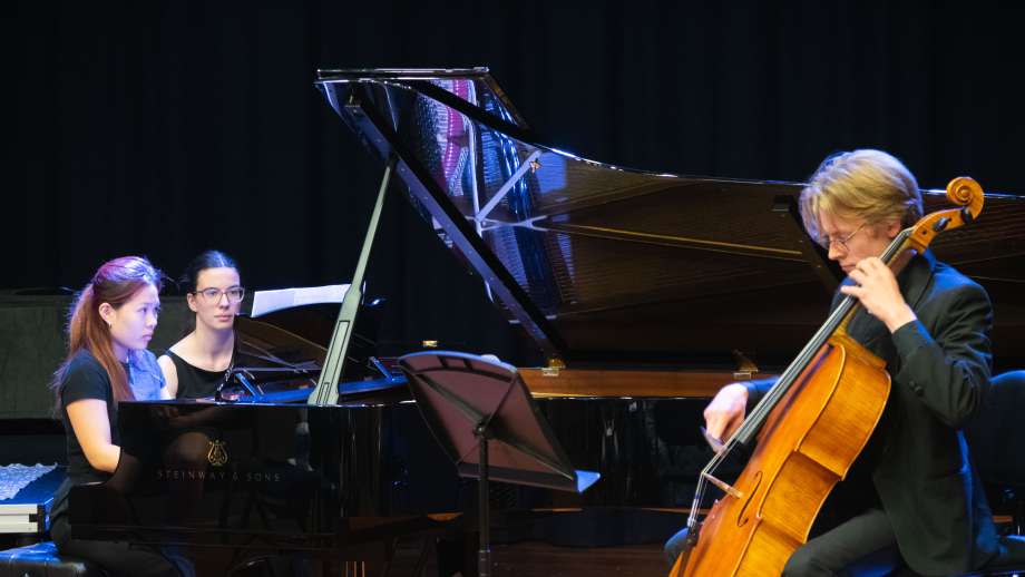Photo: ANU School of Music students Jojo Yuen (piano) and Gabriel Frømyhr (cello). Photo by Yun Hu.
