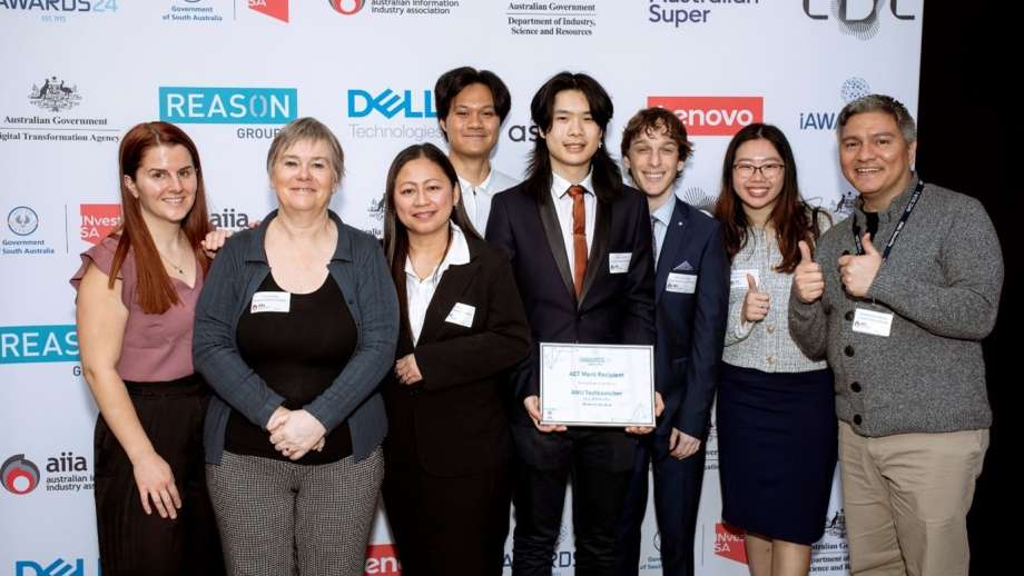 The winning TechLauncher class representatives with ANU Careers & Employability staff at the iAwards Ceremony in Canberra on 12 June 2024. Image credit: AIIA