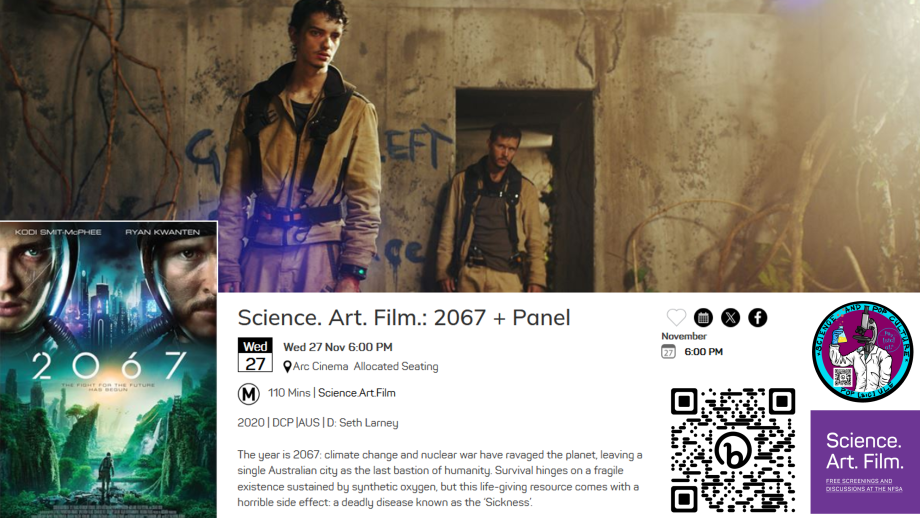 Poster of the "Science. Art. Film." night and discussion of "2067"