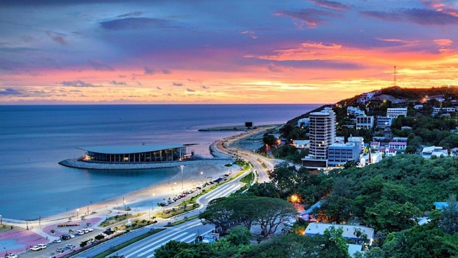 Pictured: Port Moresby skyline with sunset in the background