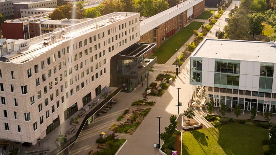 An aerial view of the Kambri precinct at the Australian National University campus in Canberra, ACT.