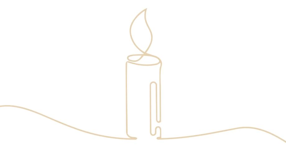 White and gold graphic of a candle