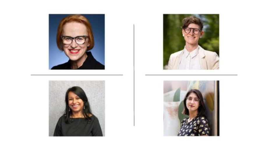 Headshots of four women involved in a panel for International Women's Day 2026