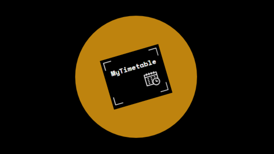 Black and orange background with white text MyTimetable and calendar icon