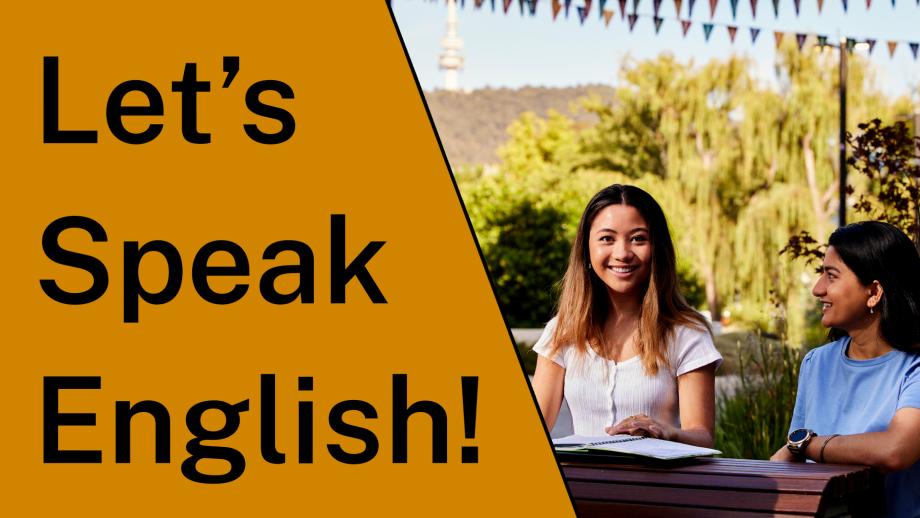 Let's Speak English! Photo of students at the Australian ýapp University sitting outside having a conversation