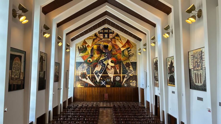 2026 installation of 'Regeneration' by Leonard French in the Great Hall, University House. Photo: Oscar Capezio
