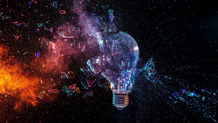 Illustration of light bulb exploding with colourful spatter effect, symbolising an idea shattering, by tiero, from Adobe Stock, used under Educational Licence.