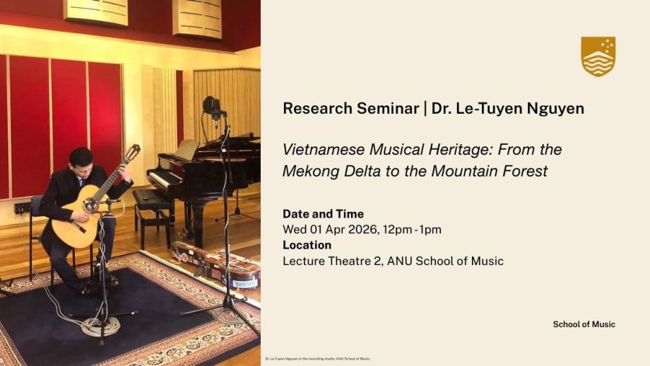 Dr. Le-Tuyen Nguyen in the recording studio, ANU School of Music.