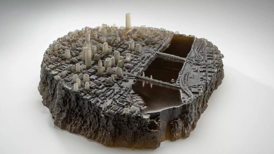 Image: Norwood Viviano. Recasting Portland (2019). Kiln cast glass and 3D printed pattern. 16” x 10” x 13”. Photographer credit - Tim Thayer/ Robert Hensleigh 