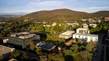 Aerial of campus and Black Mountain Tower