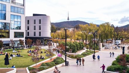 aerial shot of The Australian National University's Acton campus.