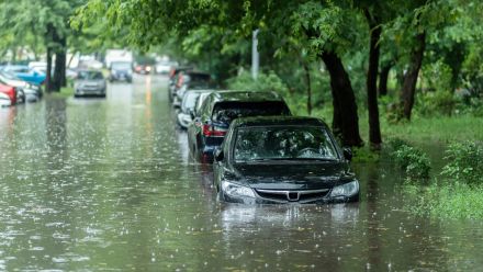 Cars submerged in water during a flood