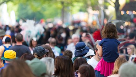 A crowd of people but their faces aren't shown