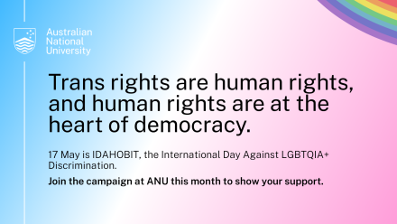 Banner image with text "Trans rights are human rights, and human rights are at the heart of democracy."