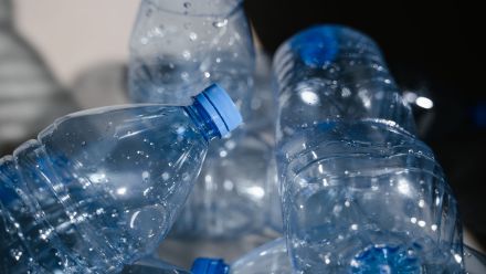 Close up shot of plastic water bottles.