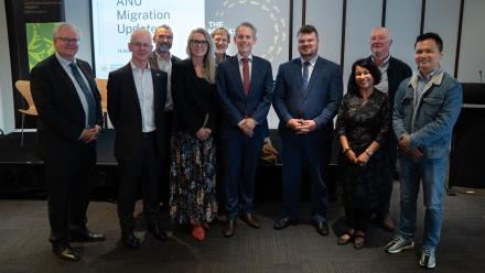 Vice-Chancellor, the Hon Andrew Giles and guests at the ſ+¼Migration Update.
