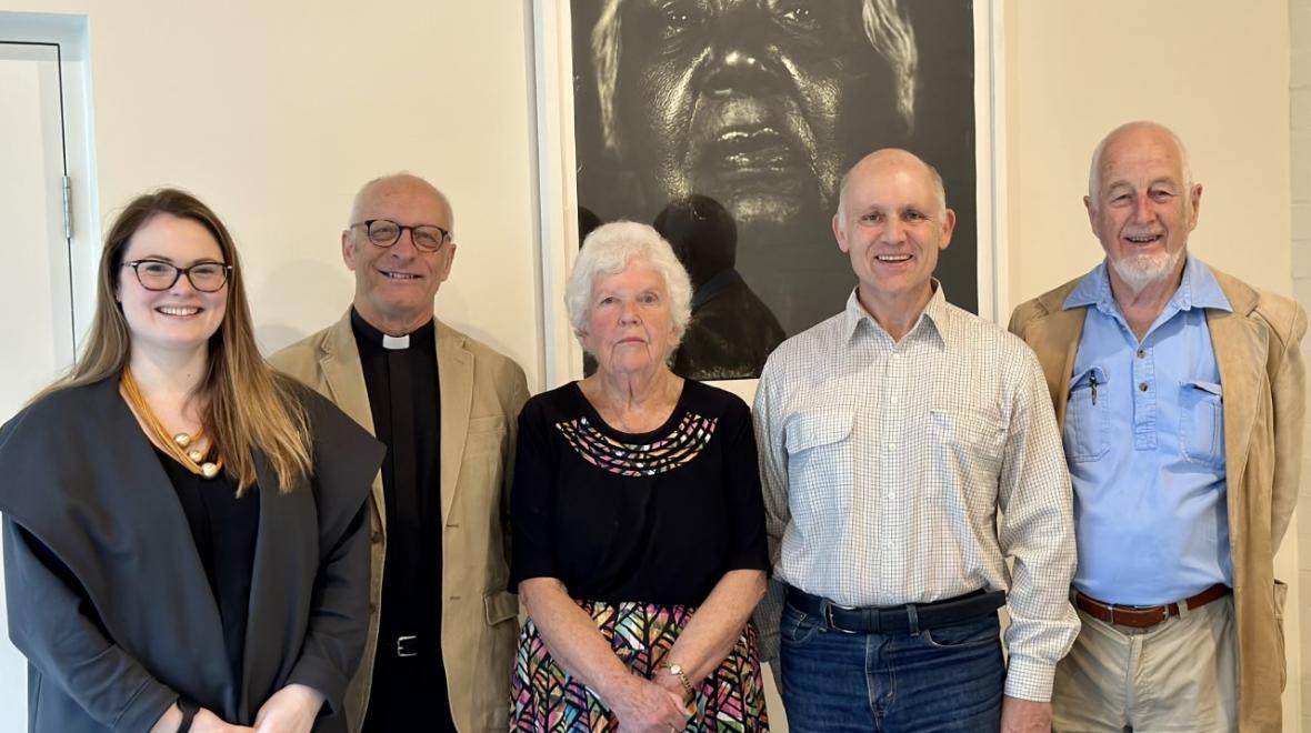 Chaplaincy Board Members (l-r): Sally Renouf, Principal Burgmann College; Rev Martin Johnson, Rector, O’Connor Anglican Church; Sheila Thompson AO, Anglican Church; Robbie Tulip, Chaplaincy Coordinator; Professor Campbell Macknight, Board Chair.  