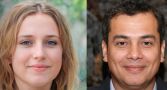 AI-generated photos of the faces of a woman and a man. 