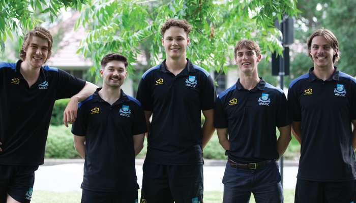 Image: L-R: Jeremy Nicholson, Declan Jackson, Lachie Simpson, Eric Bell, Hayden Watling. Photo by ANU.