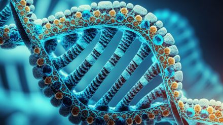 An impression of a DNA strand viewed under a microscope.
