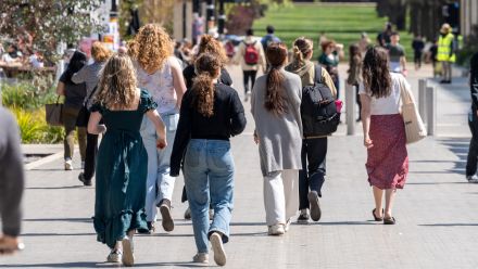 Students walking through Kambri